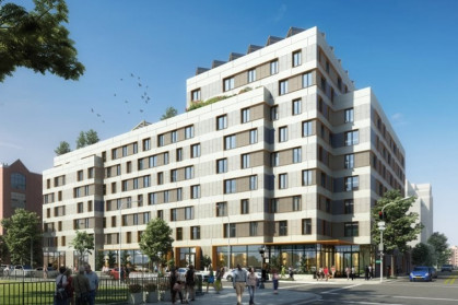 A rendering of the nine-story building at 88 Throop Ave in South Williamsburg, Brooklyn.